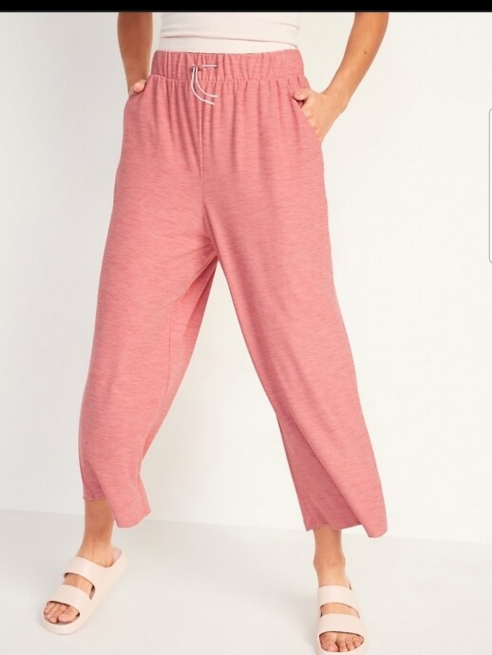 Old Navy Heathered Pink/Coral  Wide Leg Cropped Drawstring Lounge Pants